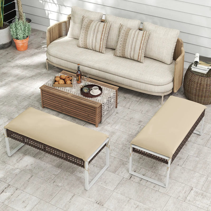 43 Inch Patio Rectangle Ottoman with Metal Legs and Seat Cushion-Beige by DirectDeals