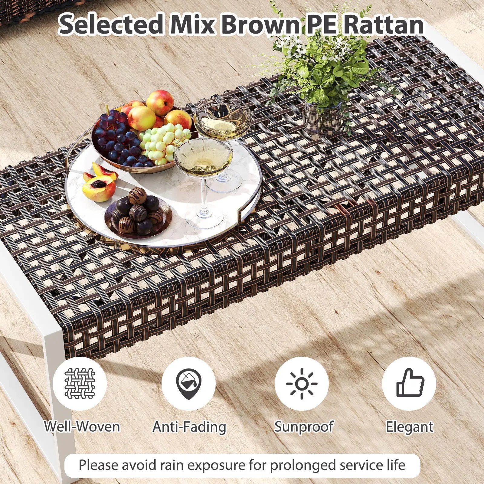 43 Inch Patio Rectangle Ottoman with Metal Legs and Seat Cushion-Beige by DirectDeals
