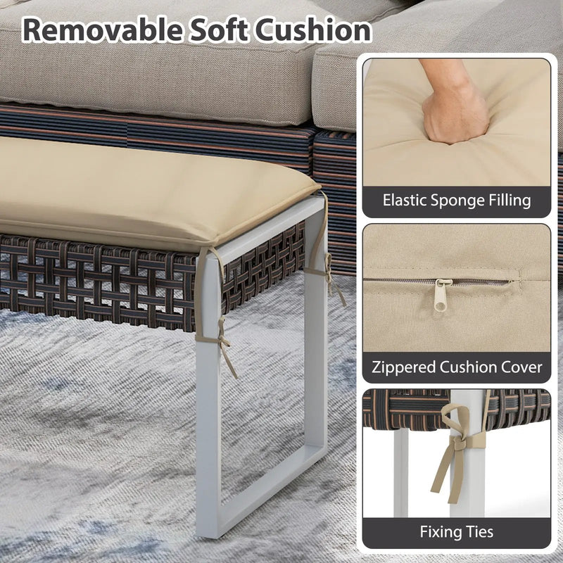 43 Inch Patio Rectangle Ottoman Pack of 2 with Metal Legs and Seat Cushion-Beige by DirectDeals