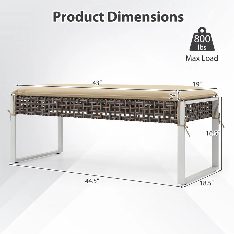 43 Inch Patio Rectangle Ottoman Pack of 2 with Metal Legs and Seat Cushion-Beige by DirectDeals