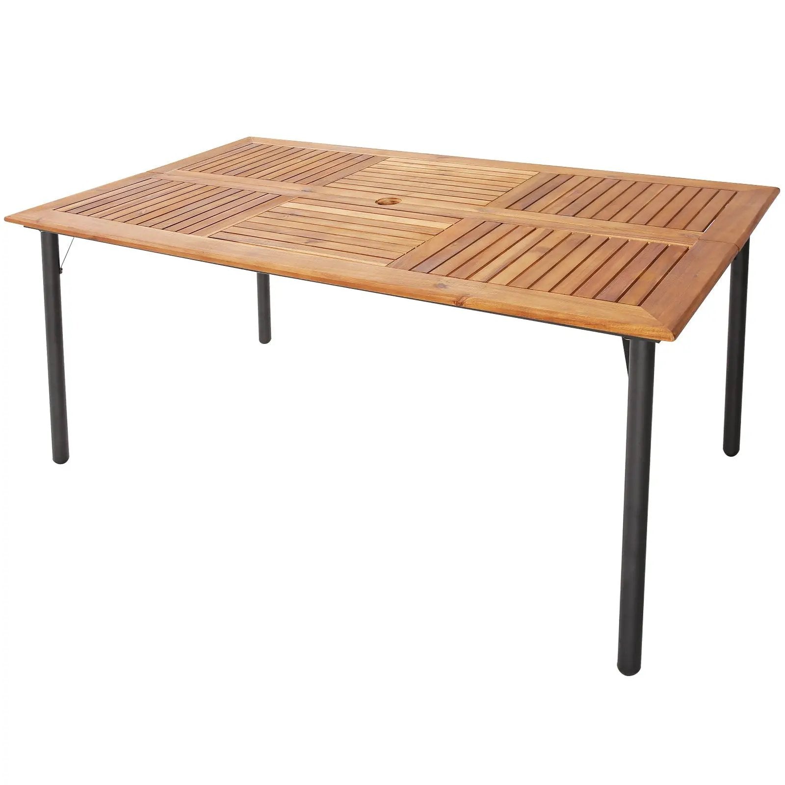 Patio Acacia Wood Dining Table with Umbrella Hole and Metal Legs by DirectDeals