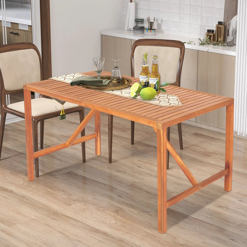55 Inch Patio Rectangular Acacia Wood Dining Table with Umbrella Hole by DirectDeals
