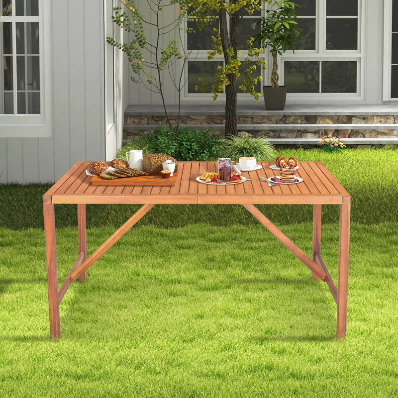 55 Inch Patio Rectangular Acacia Wood Dining Table with Umbrella Hole by DirectDeals