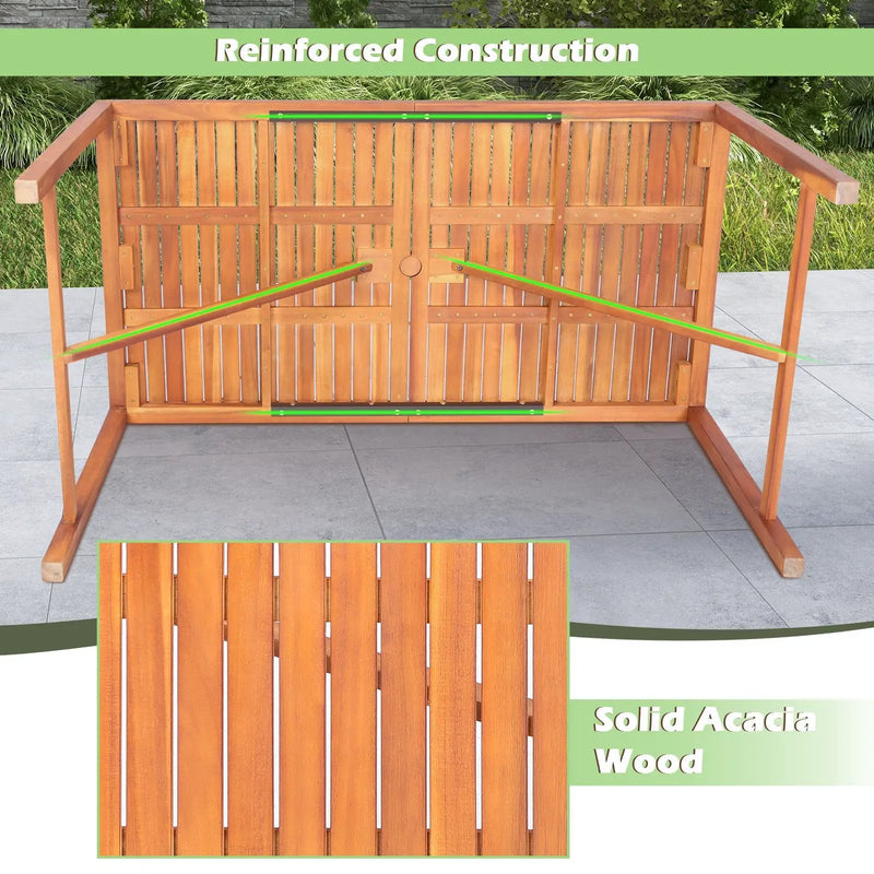 55 Inch Patio Rectangular Acacia Wood Dining Table with Umbrella Hole by DirectDeals