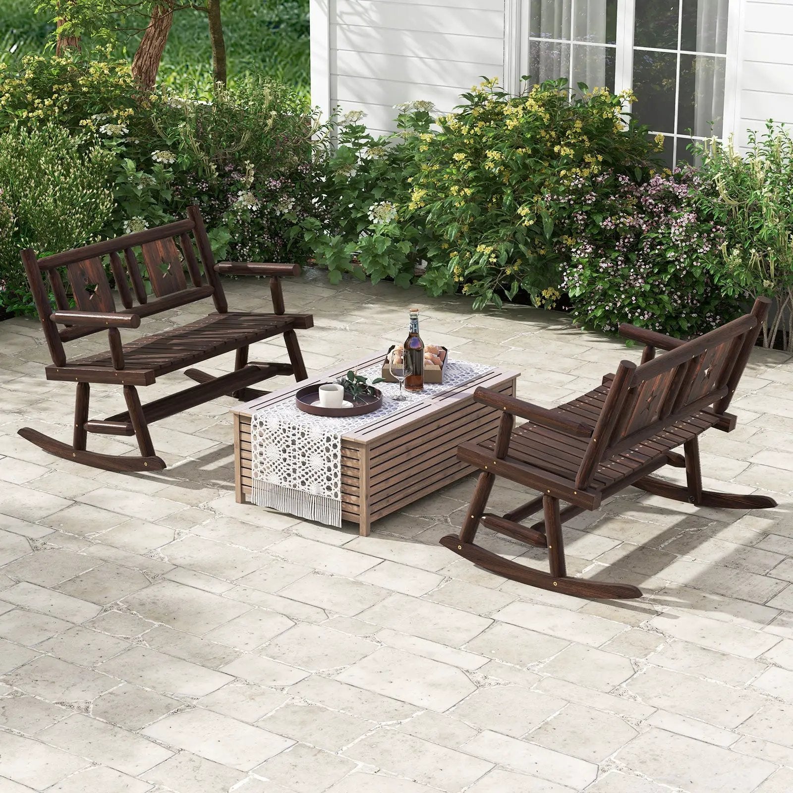 Patio Rocking Bench Double Rocker Chair with Ergonomic Seat 2-Person Loveseat by DirectDeals