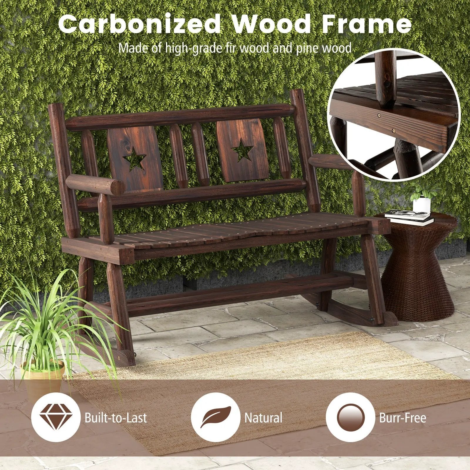 Patio Rocking Bench Double Rocker Chair with Ergonomic Seat 2-Person Loveseat by DirectDeals