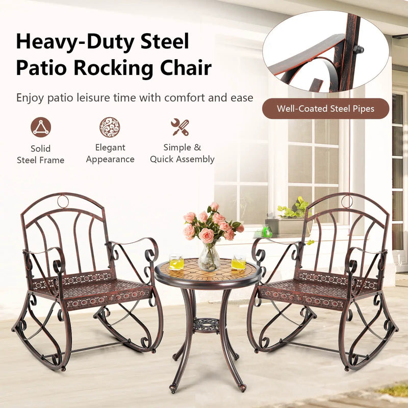 Heavy-Duty Patio Rocking Chair with Ergonomic Backrest and Armrests-Red by DirectDeals