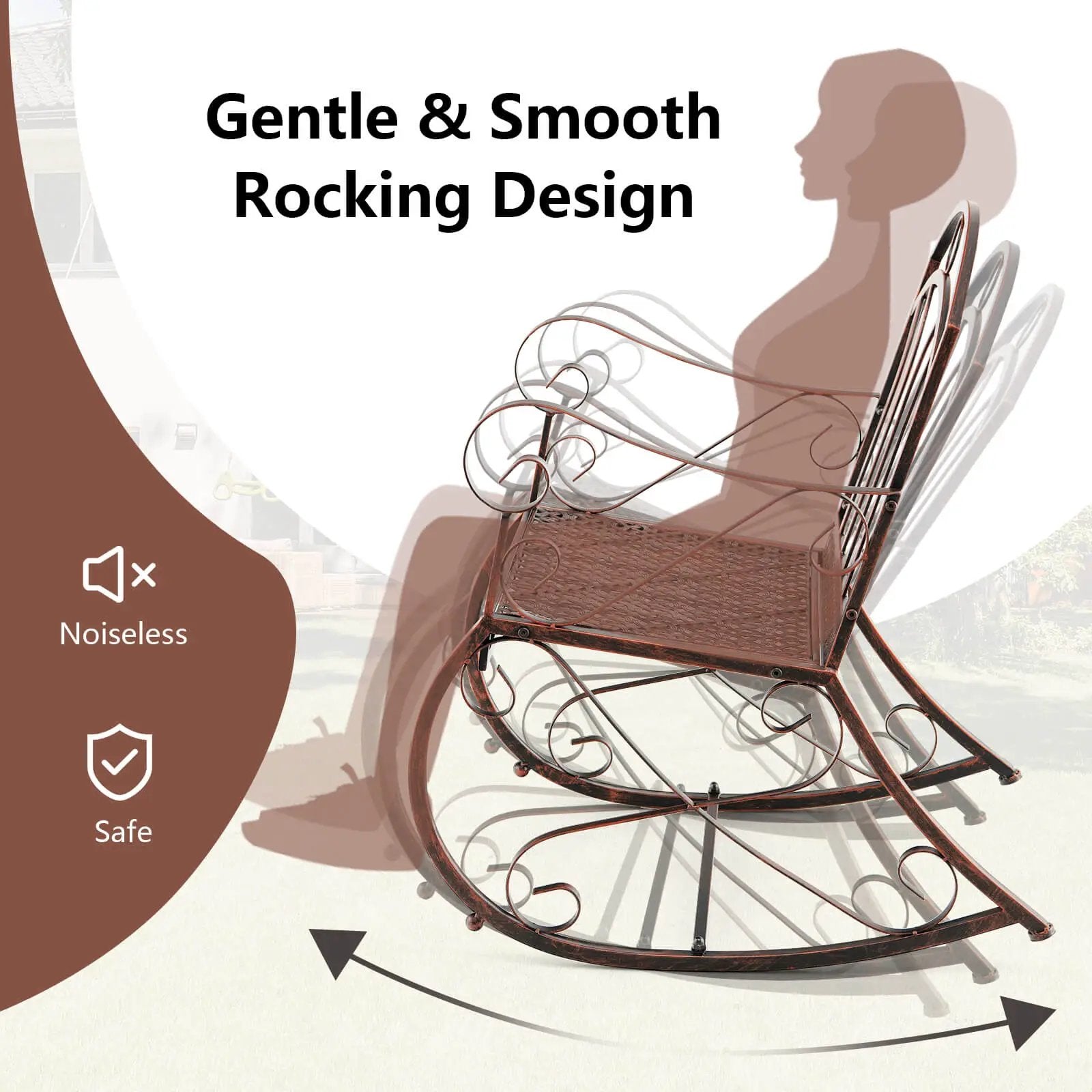 Heavy-Duty Patio Rocking Chair with Ergonomic Backrest and Armrests-Red by DirectDeals