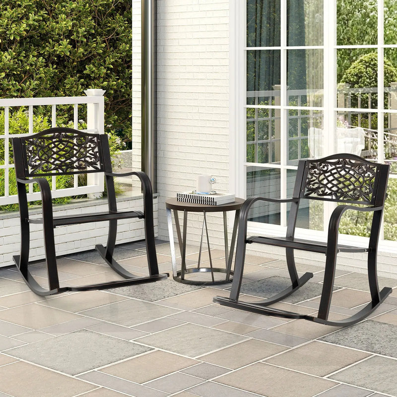 Patio Rocking Chair with Footrest and Curved Armrests-Brown by DirectDeals