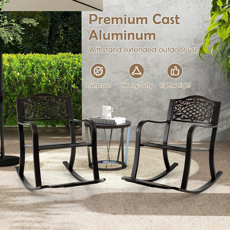 Patio Rocking Chair with Footrest and Curved Armrests-Brown by DirectDeals