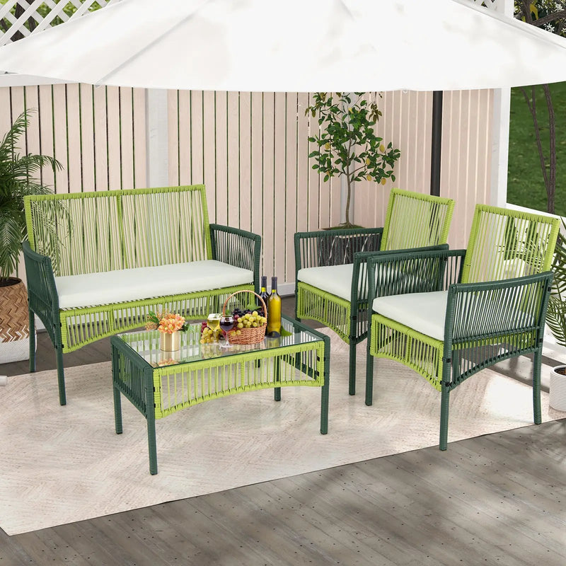 4 Piece Patio Round Wicker Conversation Set by DirectDeals