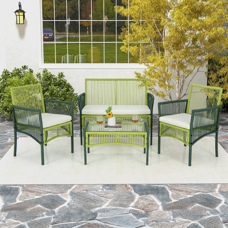 4 Piece Patio Round Wicker Conversation Set by DirectDeals