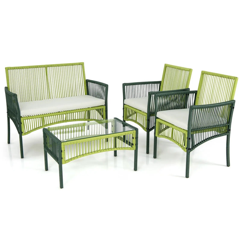 4 Piece Patio Round Wicker Conversation Set by DirectDeals