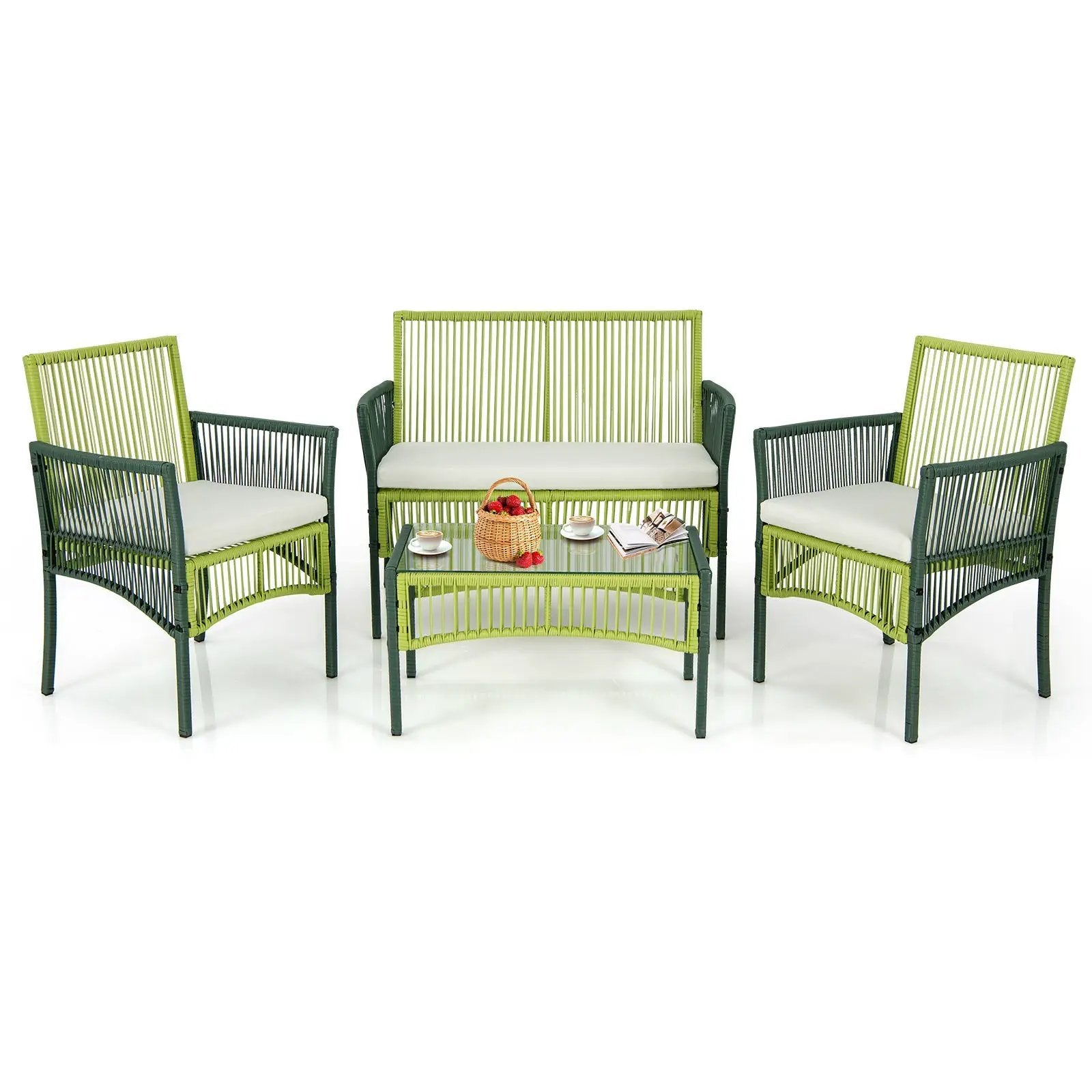 4 Piece Patio Round Wicker Conversation Set by DirectDeals