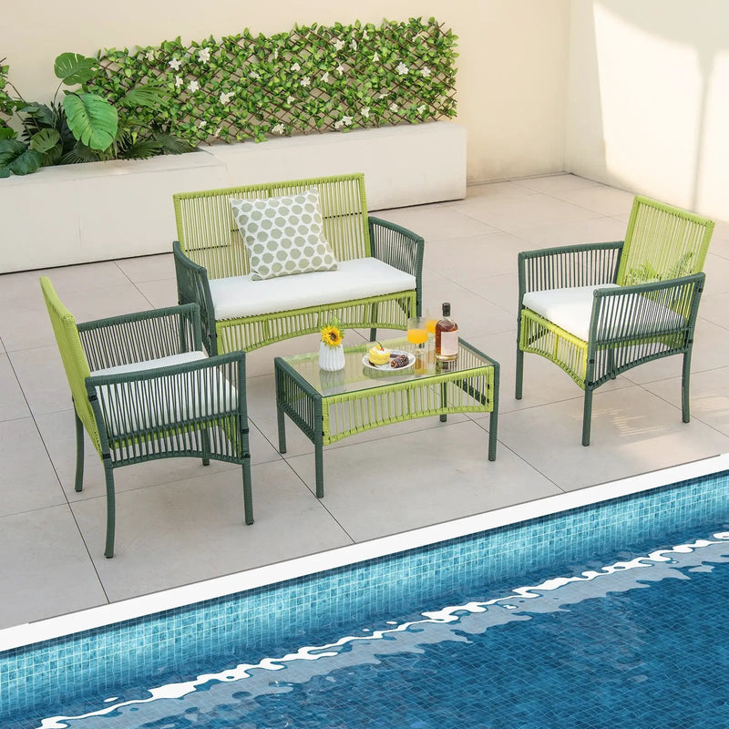 4 Piece Patio Round Wicker Conversation Set by DirectDeals