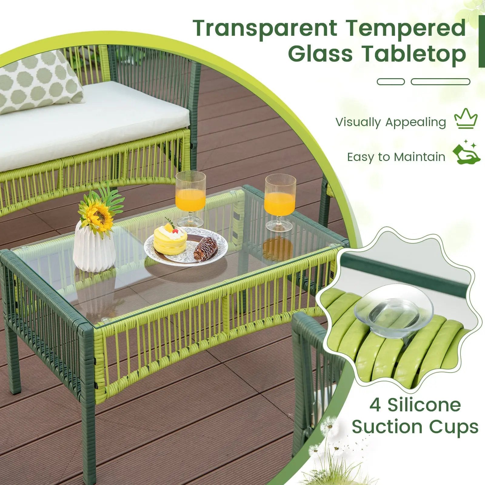 4 Piece Patio Round Wicker Conversation Set by DirectDeals