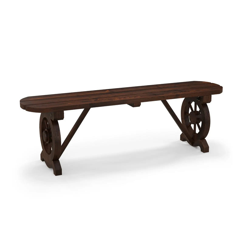 Patio Rustic Wood Bench with Wagon Wheel Base by DirectDeals