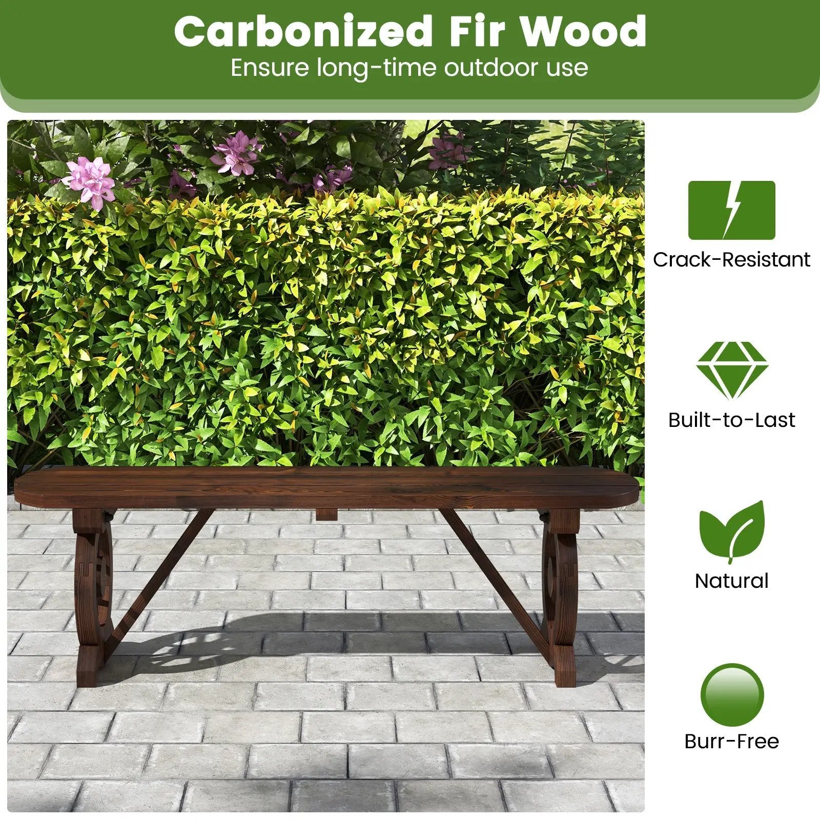Patio Rustic Wood Bench with Wagon Wheel Base by DirectDeals