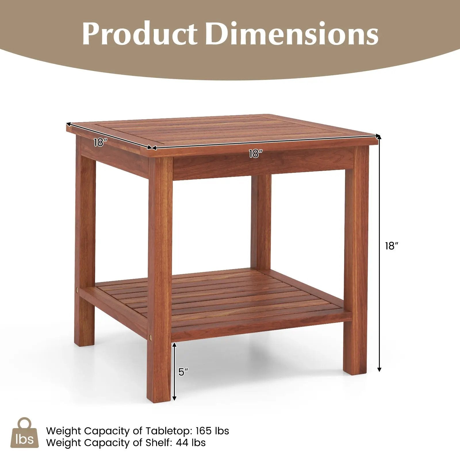 Set of 2 Double-Tier Acacia Wood Patio Side Table with Slatted Tabletop and Shelf by DirectDeals
