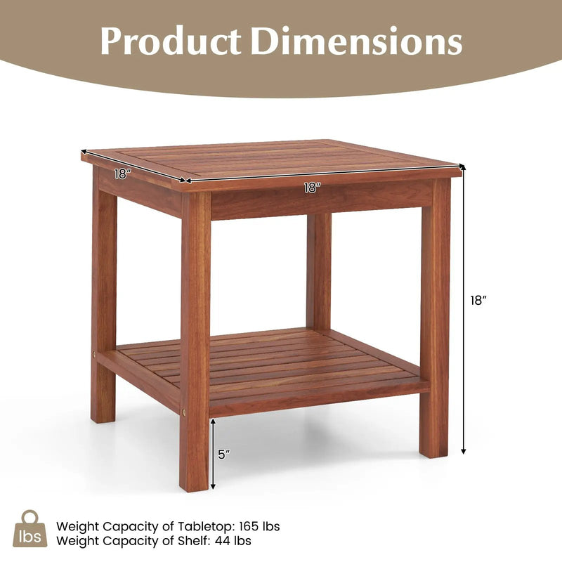 Set of 2 Double-Tier Acacia Wood Patio Side Table with Slatted Tabletop and Shelf by DirectDeals