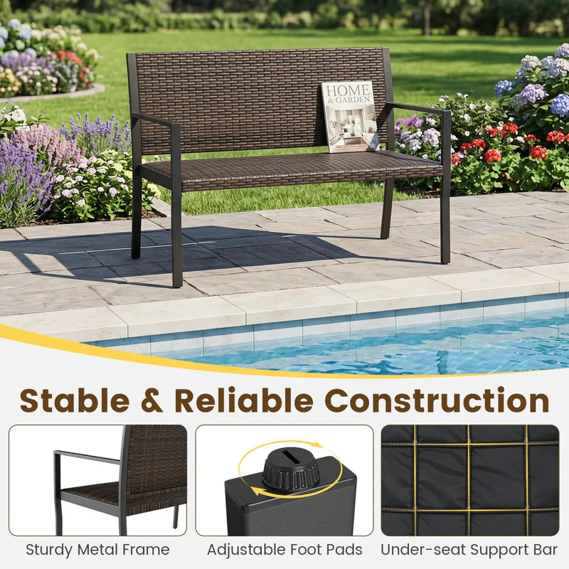 Outdoor Rattan Loveseat with Sponge Cushion - 800 lbs Capacity by DirectDeals