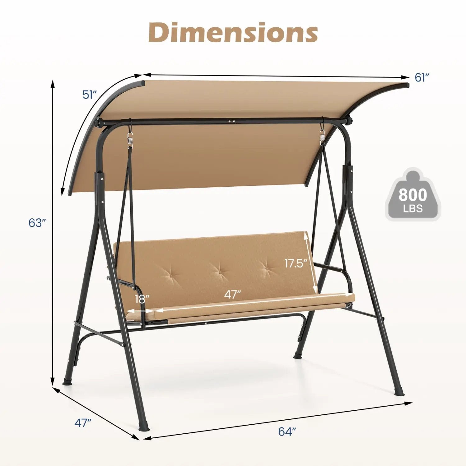 2-Person Patio Swing Chair with Adjustable Canopy by DirectDeals