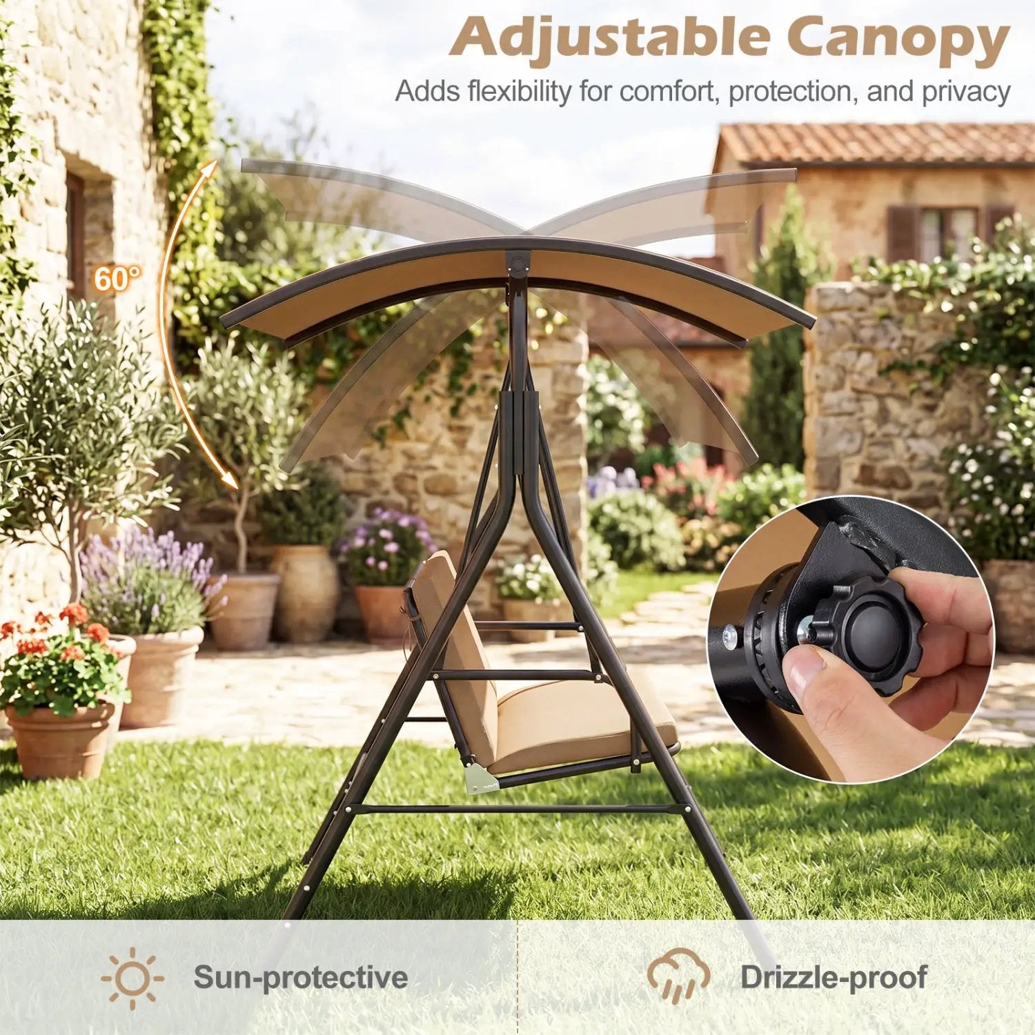 2-Person Patio Swing Chair with Adjustable Canopy by DirectDeals