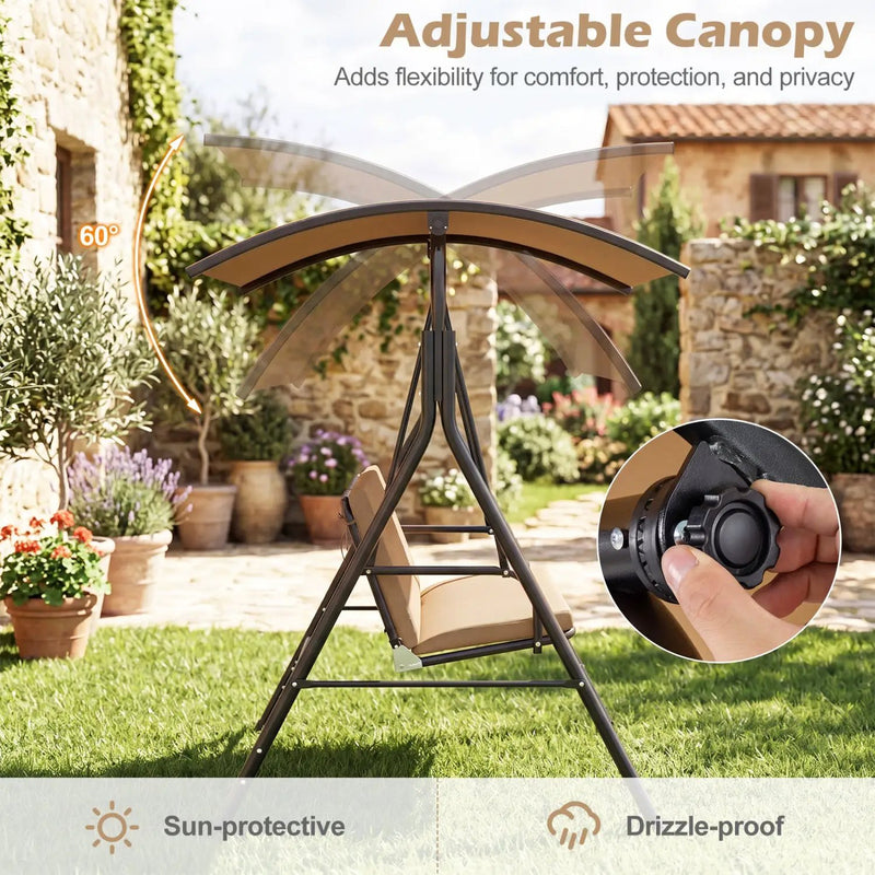 2-Person Patio Swing Chair with Adjustable Canopy by DirectDeals