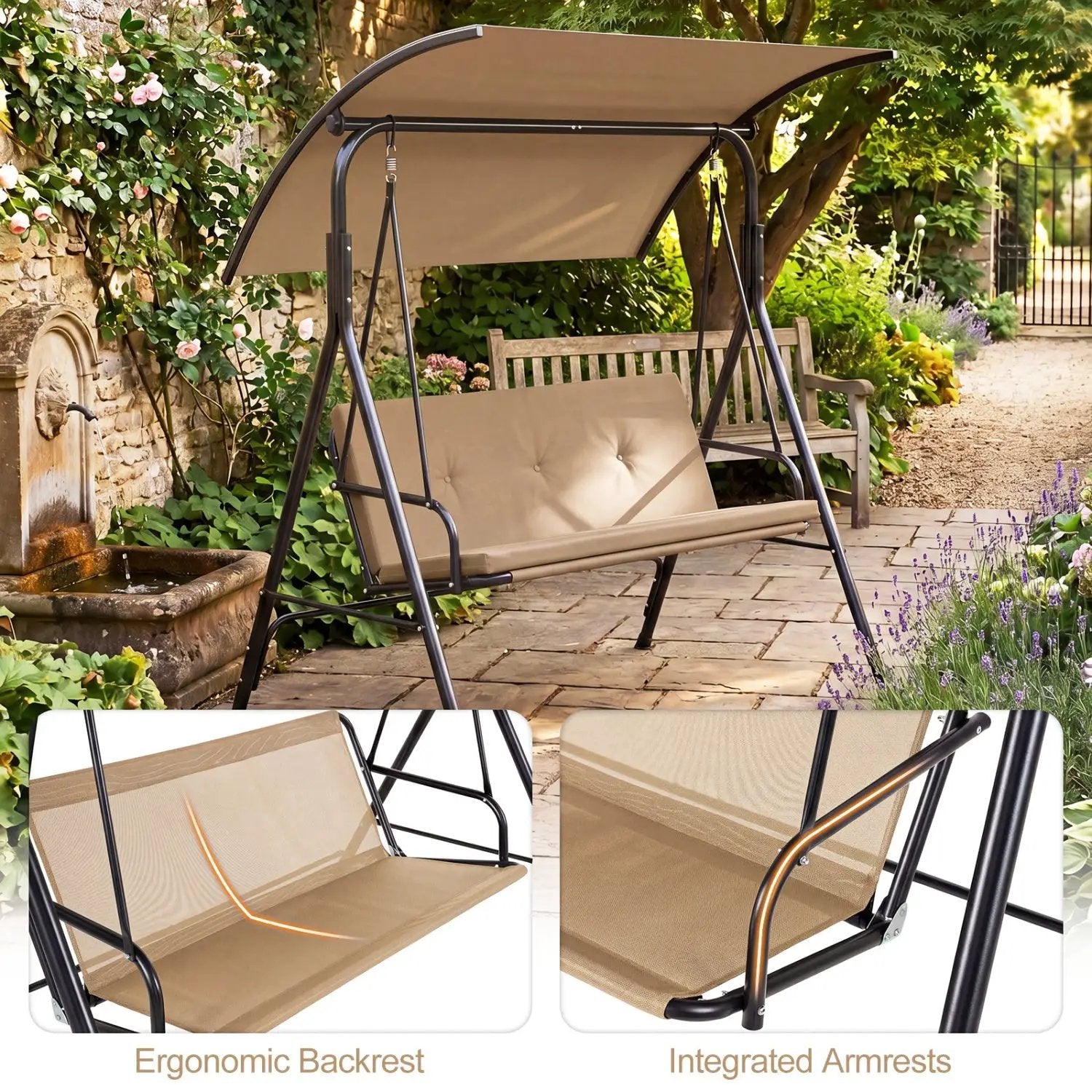 2-Person Patio Swing Chair with Adjustable Canopy by DirectDeals