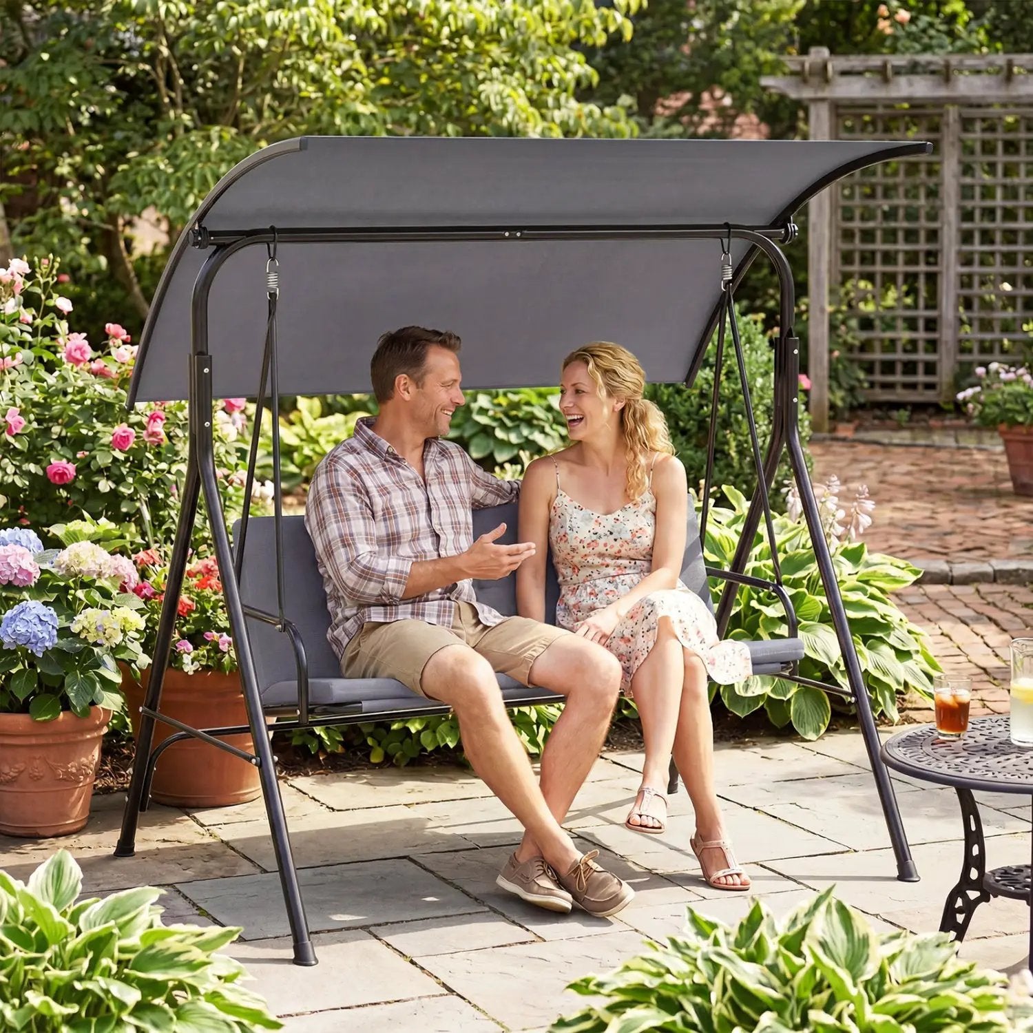 2-Person Patio Swing Chair with Adjustable Canopy by DirectDeals