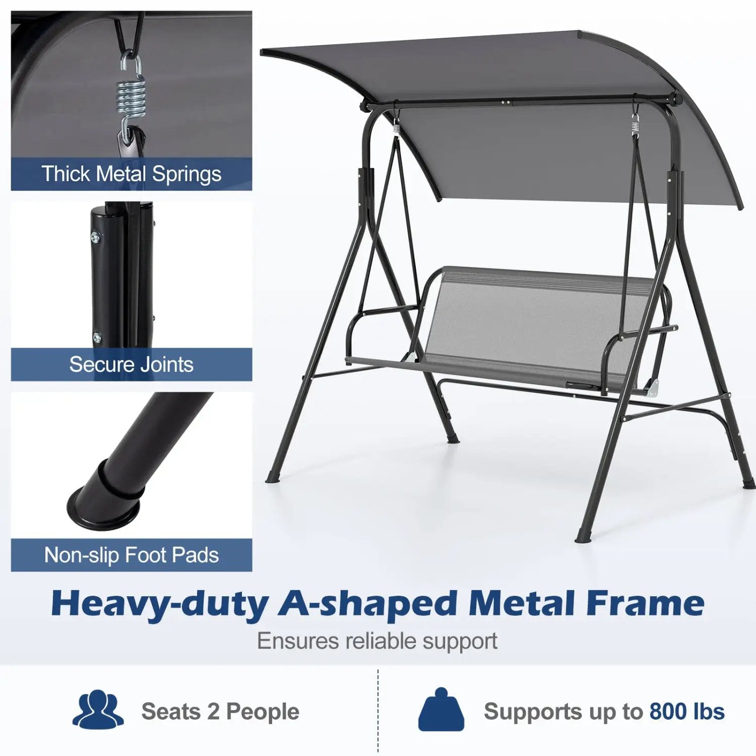 2-Person Patio Swing Chair with Adjustable Canopy by DirectDeals