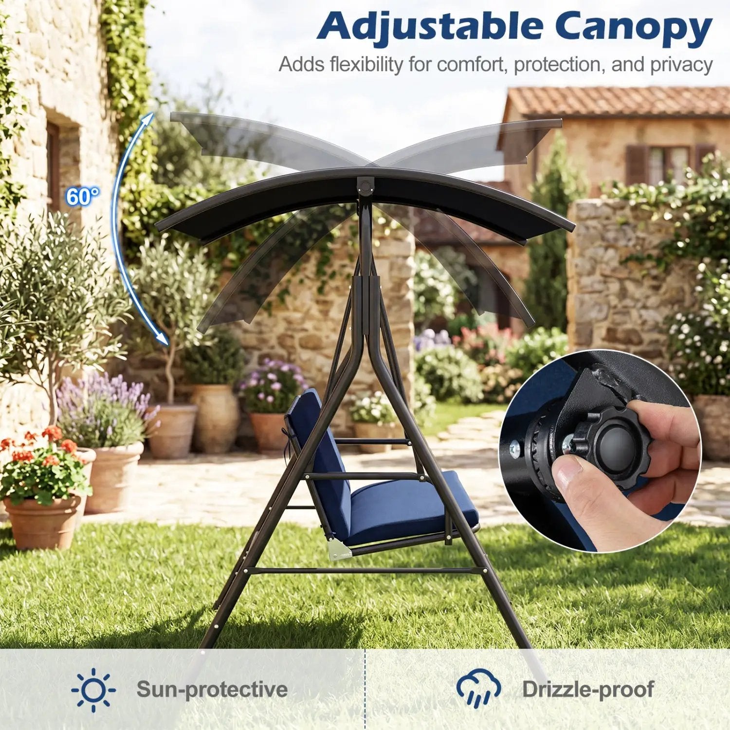 2-Person Patio Swing Chair with Adjustable Canopy by DirectDeals