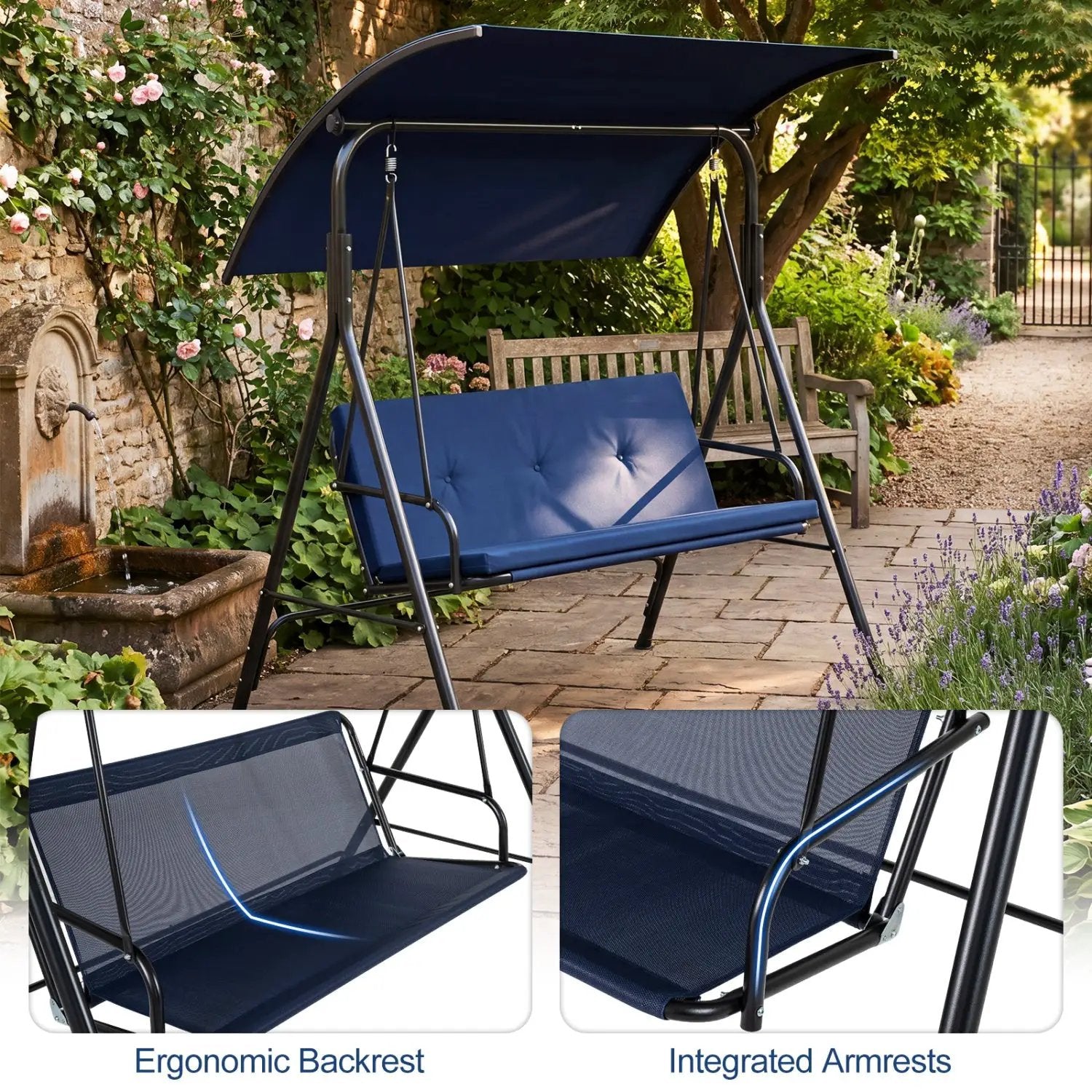 2-Person Patio Swing Chair with Adjustable Canopy by DirectDeals
