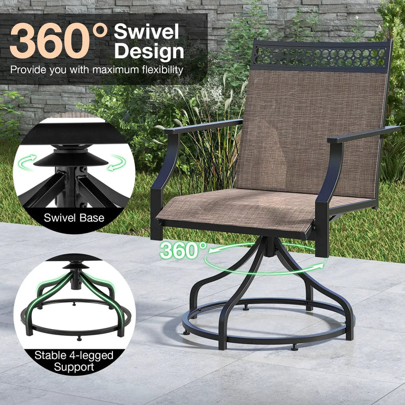 Patio Swivel Dining Chairs Set of 2 with Heavy-duty Metal Frame and Armrests by DirectDeals