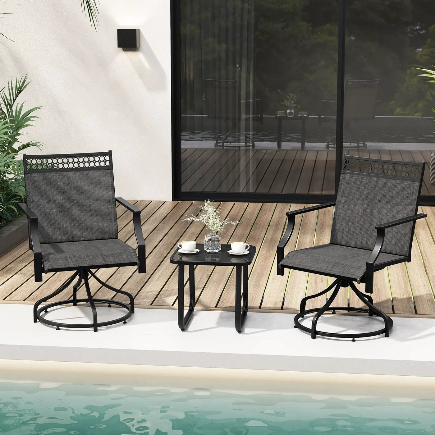 Patio Swivel Dining Chairs Set of 2 with Heavy-duty Metal Frame and Armrests by DirectDeals