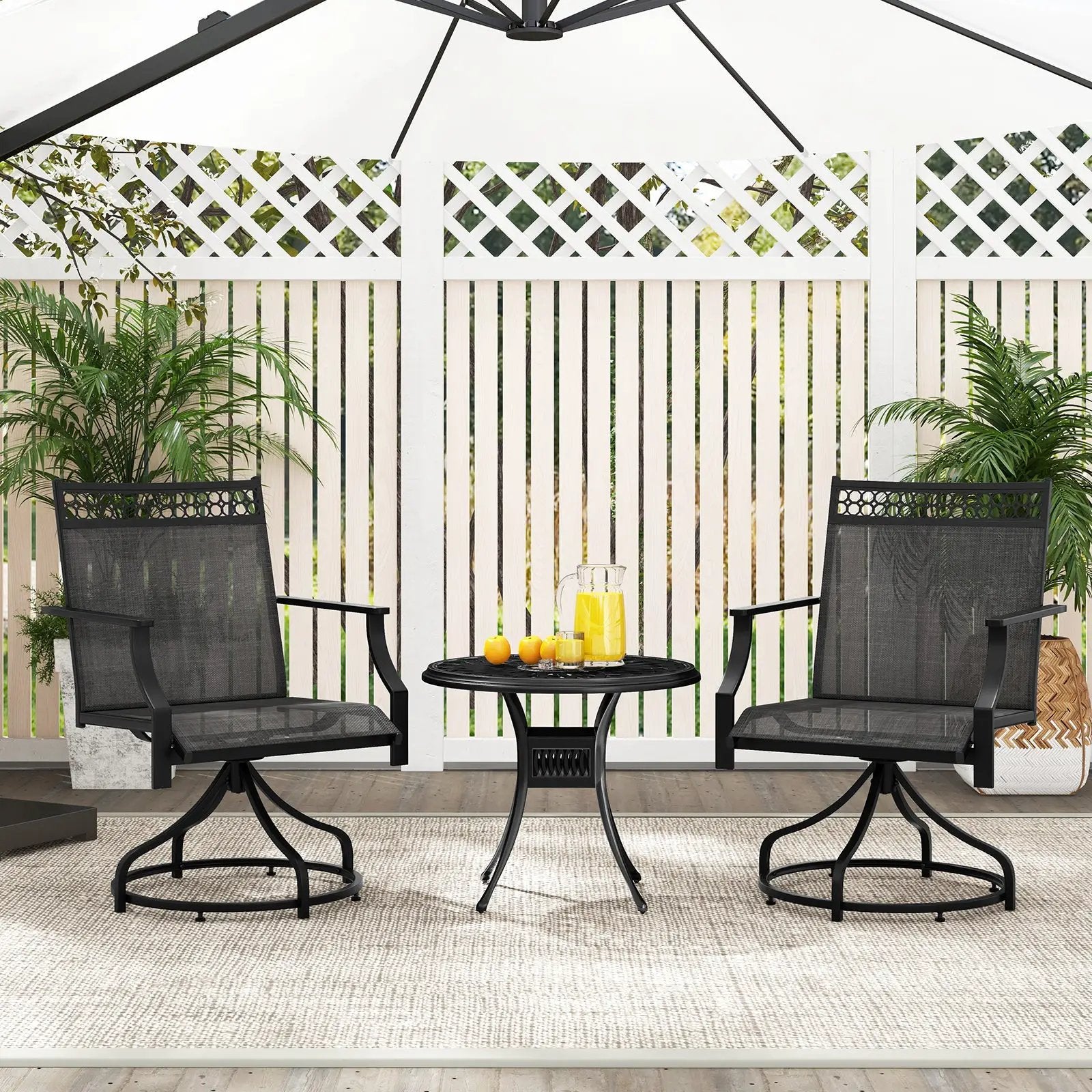 Patio Swivel Dining Chairs Set of 2 with Heavy-duty Metal Frame and Armrests by DirectDeals