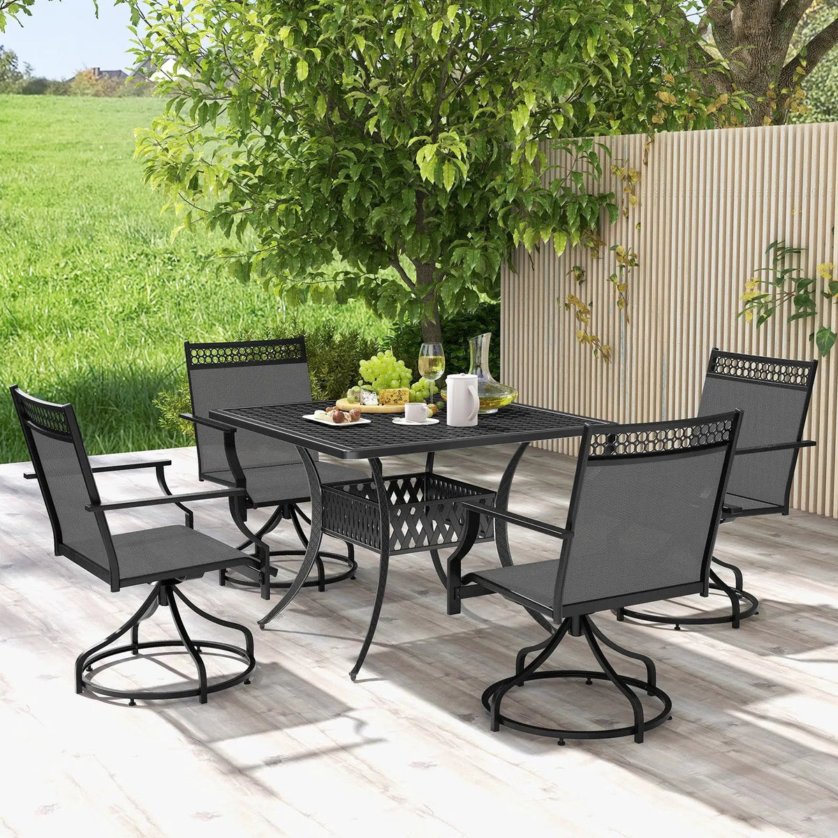 Patio Swivel Dining Chairs Set of 2 with Heavy-duty Metal Frame and Armrests by DirectDeals