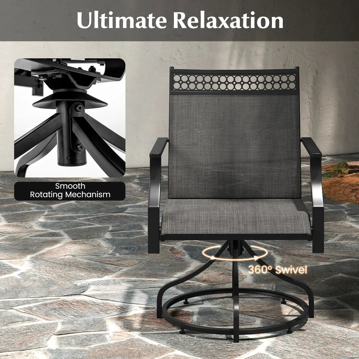 Patio Swivel Dining Chairs Set of 2 with Heavy-duty Metal Frame and Armrests by DirectDeals