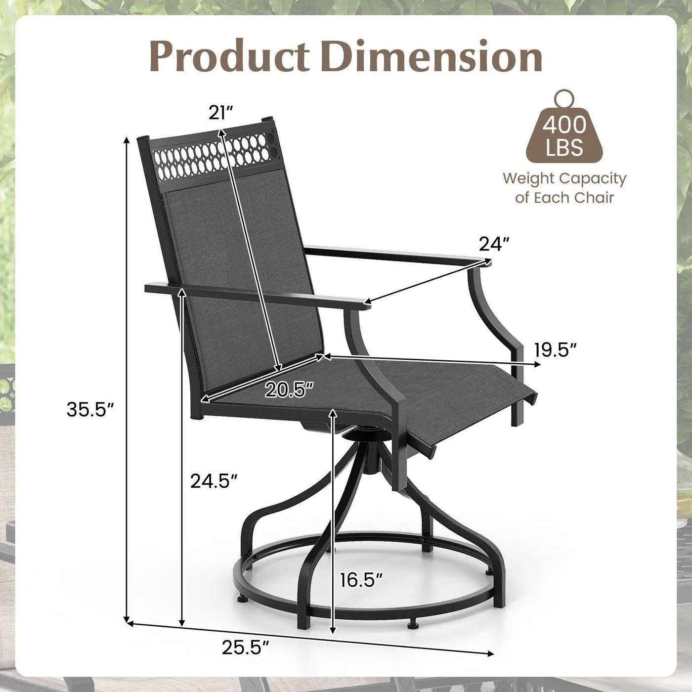 Patio Swivel Dining Chairs Set of 2 with Heavy-duty Metal Frame and Armrests by DirectDeals