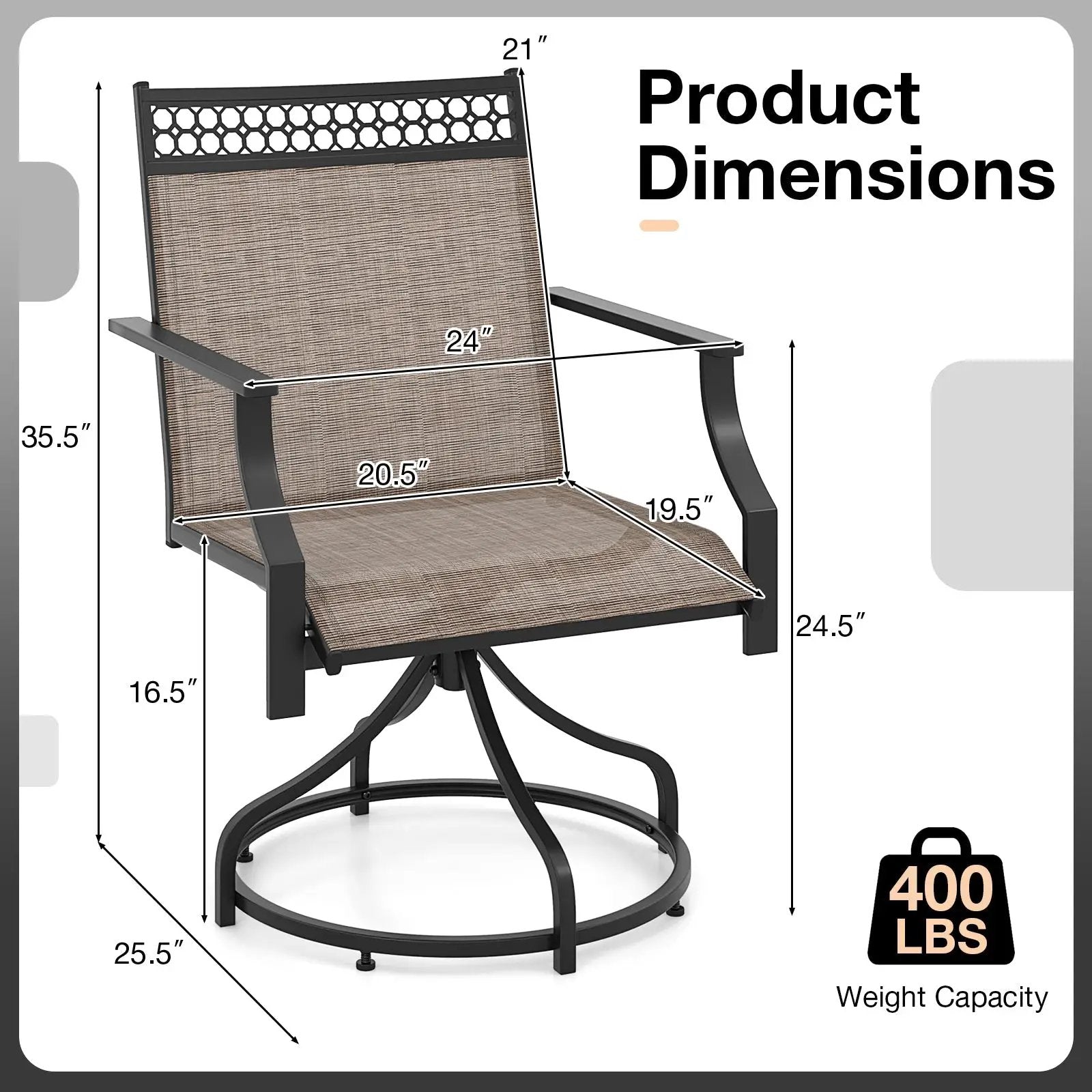 Patio Swivel Dining Chairs Set of 2 with Heavy-duty Metal Frame and Armrests by DirectDeals