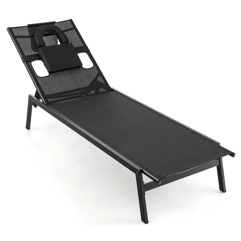 Patio Sunbathing Lounge Chair 5-Position Adjustable Tanning Chair-Black by DirectDeals