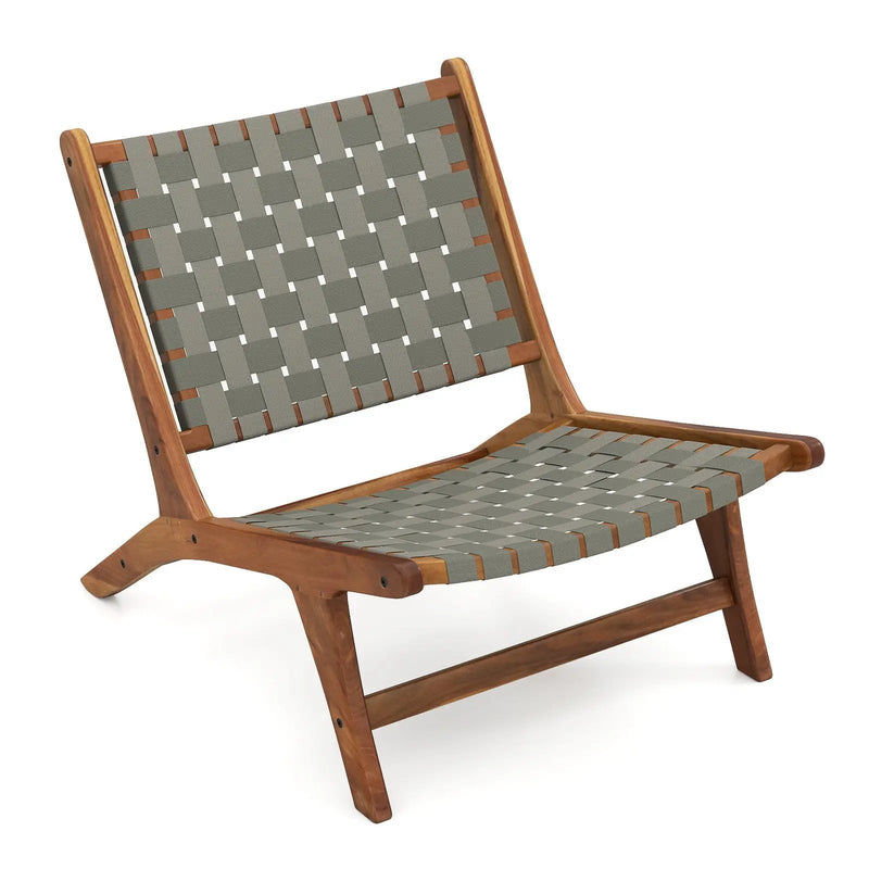 Patio Teak Wood Chair Outdoor Mid-Century Accent Chair with Nylon Webbing Seat by DirectDeals