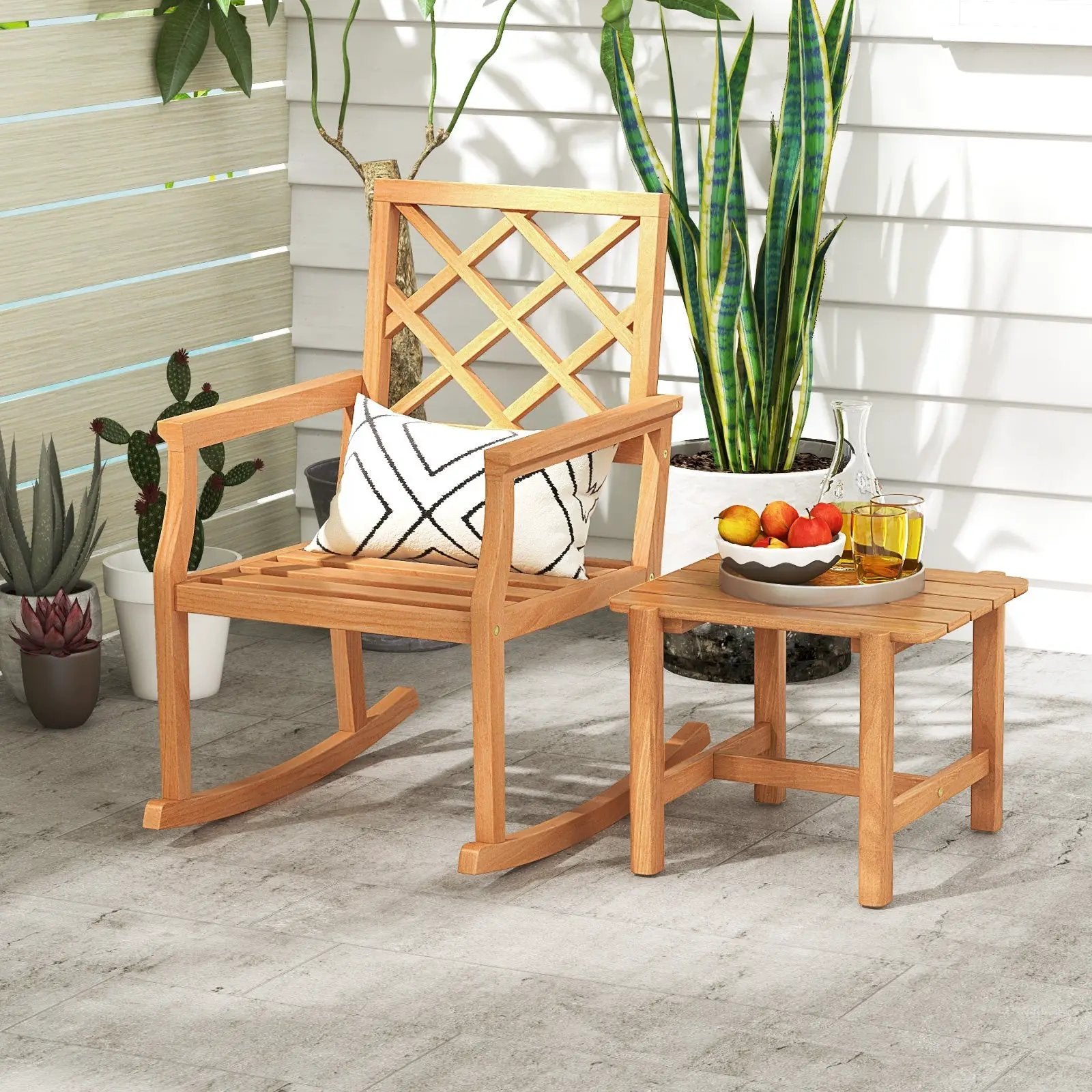 Patio Teak Wood Side Table with Slatted Tabletop for Yard by DirectDeals