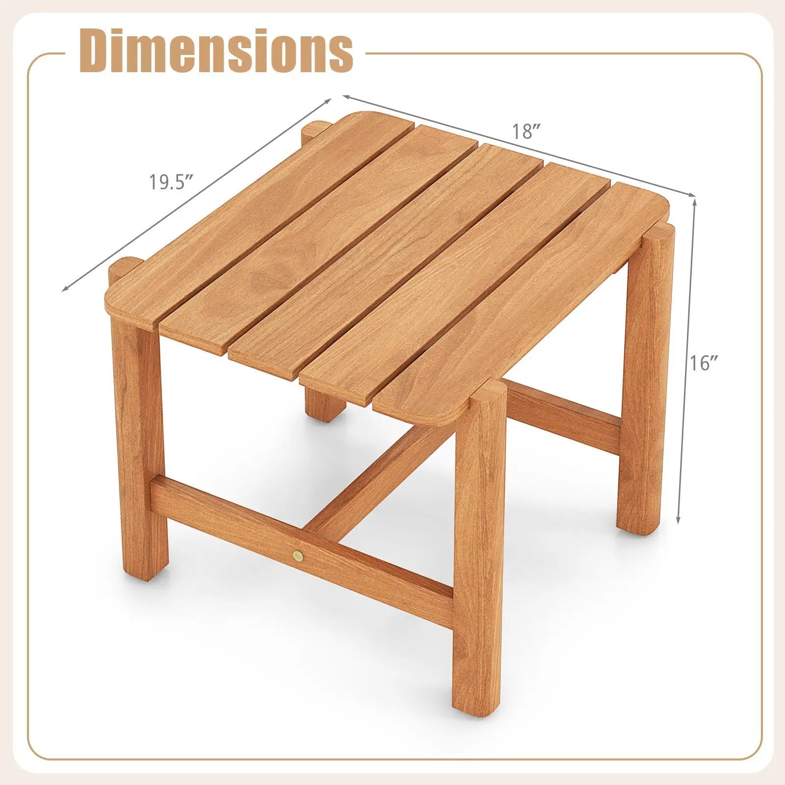 Patio Teak Wood Side Table with Slatted Tabletop for Yard by DirectDeals