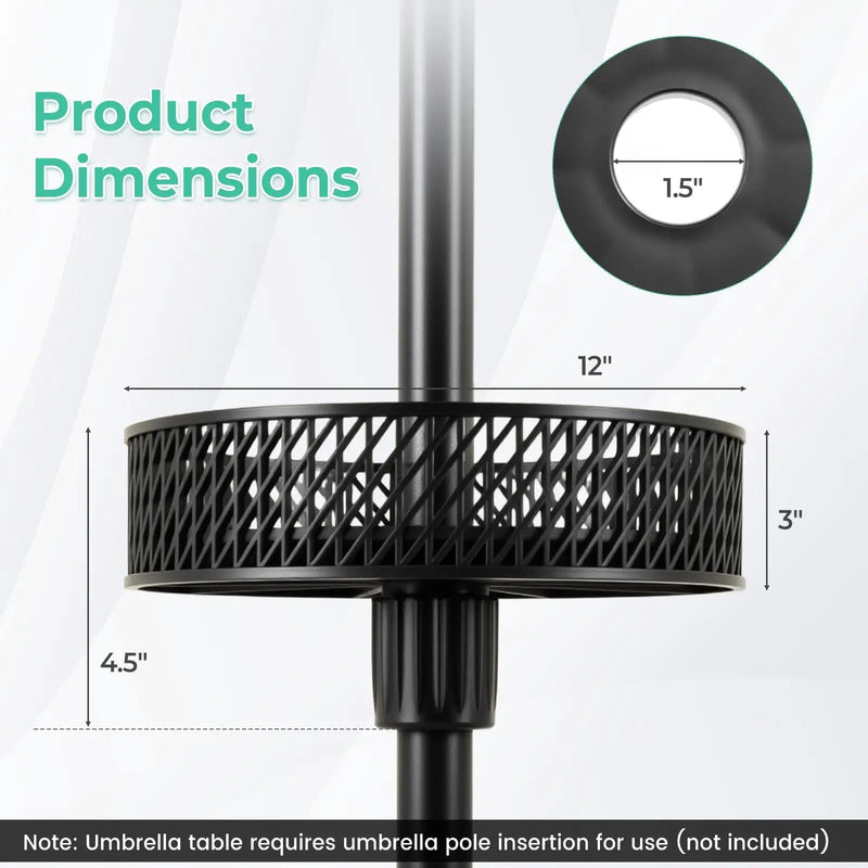 Patio Umbrella Table Tray Adjustable with Storage and Umbrella Poles-Black by DirectDeals
