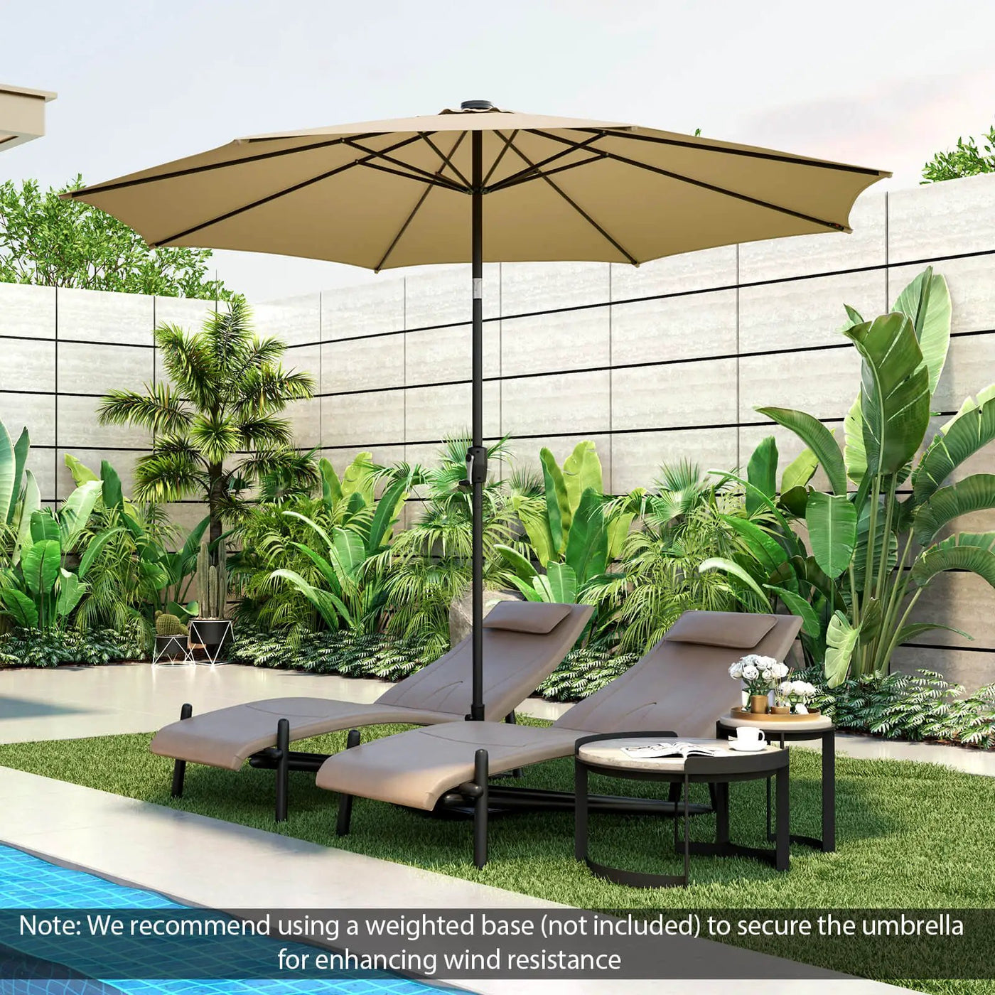 10 Feet Patio Umbrella with 112 Solar Lights and Crank Handle by DirectDeals