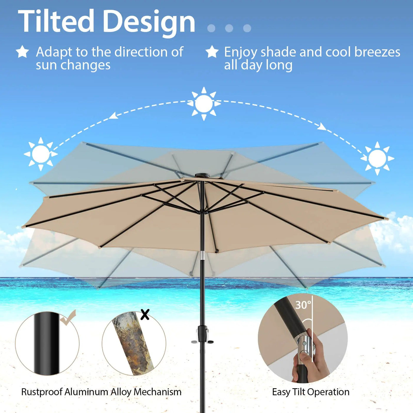 10 Feet Patio Umbrella with 112 Solar Lights and Crank Handle by DirectDeals