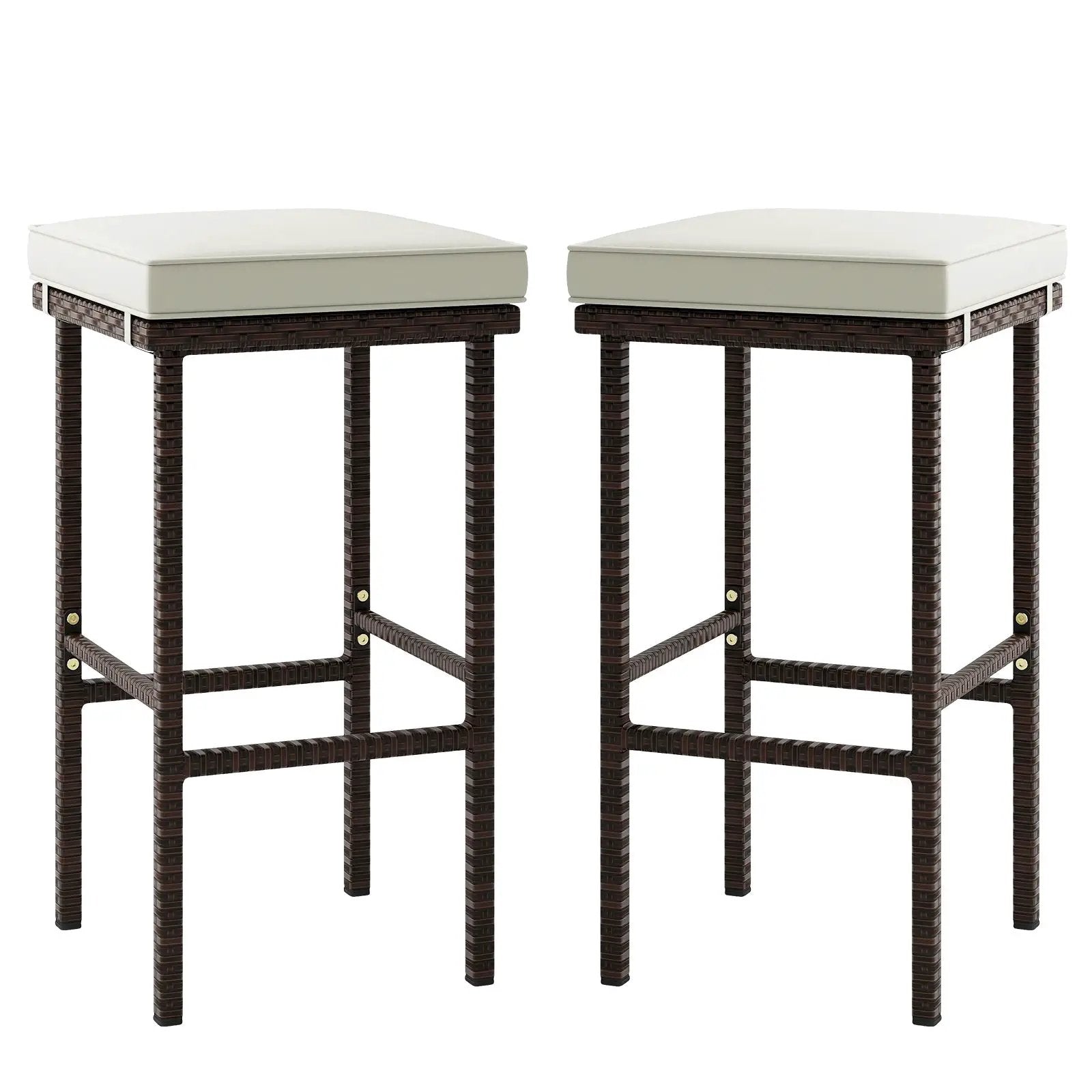 Patio Wicker Bar Stools Set of 2 with Seat Cushions and Footrest by DirectDeals