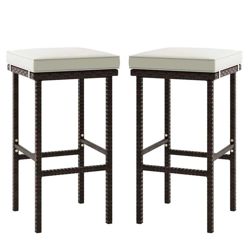 Patio Wicker Bar Stools Set of 2 with Seat Cushions and Footrest by DirectDeals