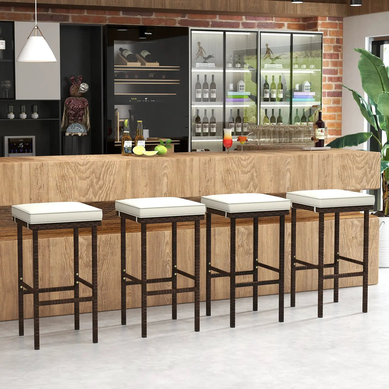 Patio Wicker Bar Stools Set of 2 with Seat Cushions and Footrest by DirectDeals
